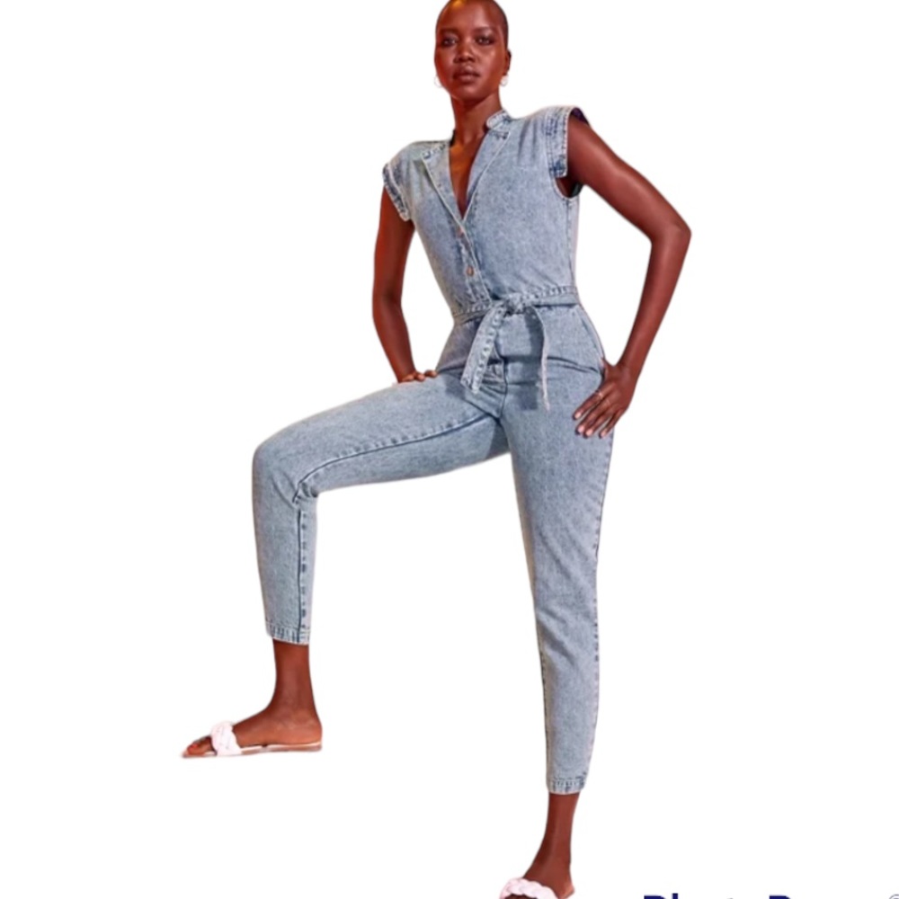 JUST FAB | Denim Belted Jumpsuit size Medium